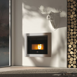 Front-ventilated pellet firebox COLA TOP FIRE 70 SLIM 8,62kW, equipped with a panoramic glass ceramic screen with spectacular silkscreen printing
