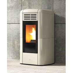 Pellet thermo stove with water circuit COLA CHARME 17,4 kW, powerful heating device equipped with tile cover, circulation pump, expansion tank
