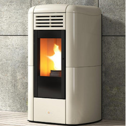 Pellet thermo stove with water circuit COLA CHARME 17,4 kW, powerful heating device equipped with tile cover, circulation pump, expansion tank