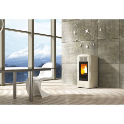 Pellet thermo stove with water circuit COLA CHARME 17,4 kW, powerful heating device equipped with tile cover, circulation pump, expansion tank