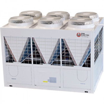 Modułowy agregat chłodniczy EAS ECH-200W, wyposażony w wymiennik ciepła w kształcie litery V, o mocy od 30 kW do 250 kW.