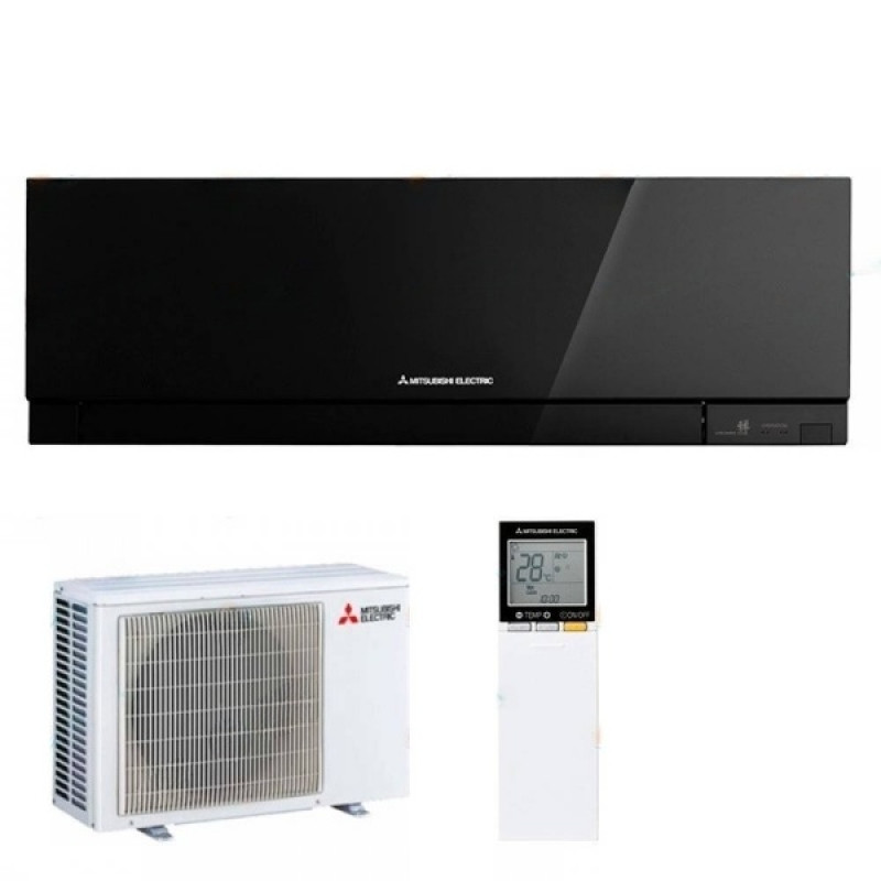 Climatiseur noir élégant Mitsubishi Electric MSZ-EF42VG, pour pièces jusqu'à 42 m², I-Save, diagnostic automatique, registre automatique, Econo Cool, contrôle PAM — photos, apparence, détails