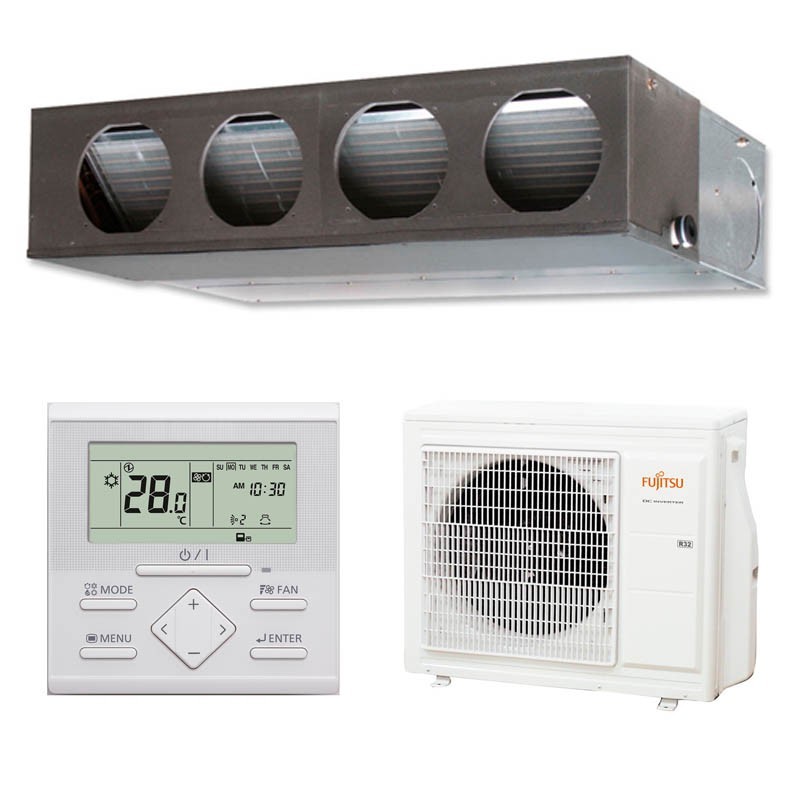 Bestel Kanaalairconditioner Fujitsu ACY 71 K-KA ECO, voor het comfortabel koelen en verwarmen van kamers van 60 tot 70 m², afstandsbediening tegen fabrieksprijzen