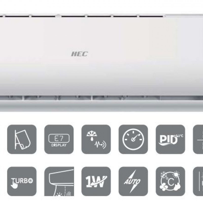 Factory for the production of Wall-mounted split system at Producer Prices Buy Air conditioner HEC HEC25TF2, 1X1 inverter split system, self-diagnosis, 5-speed fan, LED display, night mode at Factory Prices
