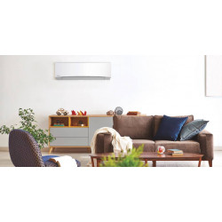 Aire acondicionado blanco mate Panasonic Etherea KIT-Z20-XKE con tecnología inverter, para habitaciones de hasta 20 m², sufre bacterias, virus, alérgenos, moho y malos olores.