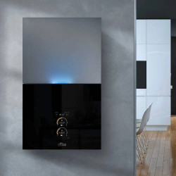 Wall mounted two-circuit condensing boiler Ferroli Bluehelix Maxima 28 C, stylish design, adaptation to different types of gas, Stop And Go function