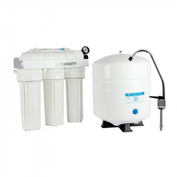 Trinity 5-stopniowa osmoza, do głębokiego oczyszczania wody, zawiera zbiornik o pojemności około 10 litrów, filtr 5 µm, membranę osmotyczną, filtr dezodoryzujący