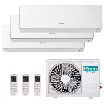 System multi-split Hisense 3x1 3AMW62U4RFA + DJ25VE0BG + DJ25VE0BG + DJ25VE0BG, do jednoczesnej klimatyzacji trzech pomieszczeń o powierzchni do 20 m².