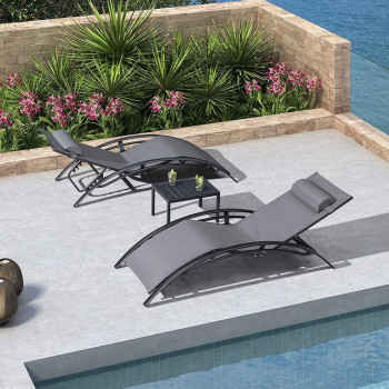 Conjunto de 2 tumbonas y mesa al aire libre, Ocio, salón, Playa, piscina, Tumbona, sol, césped, Sillón, salón