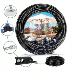 Kit de brumisation 10m. 10 buses 0,6mm. avec une pompe. Noir. Système d'humidification, arrosage, brouillard, dépoussiérage  Kit de brumisation 10m. 10 buses 0,6mm. avec une pompe. Noir. Système d'humidification, arrosage, brouillard, dépoussiérage