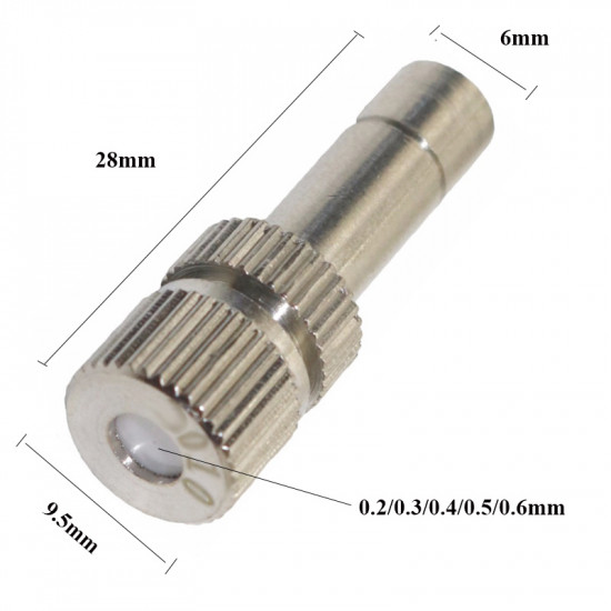 Сопло из нержавеющей стали с керамичекским клапаном 0,4 мм, под разъем 6 мм. для тумана, для увлажнения, для обеспыливания, 4010