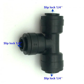  Raccord en T pneumatique, eau 1/4 Quick Slip 6mm.