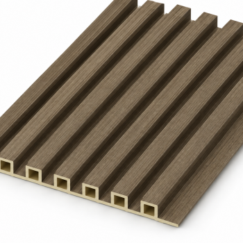 Painel decorativo WPC Fluted FM6072 em madeira castanha — 3000 × 150 × 14 mm