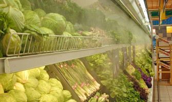 In refrigerated display cases and counters with fresh products