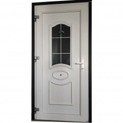 Дверь белая с стеклянными не прозрачнми вставками, металлопластик