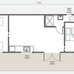 Mały dom 12m x 4m 48 mkw, 1, 2 lub 3 sypialnie, oddzielne życie, aneks kuchenny, łazienka, dom wolnostojący