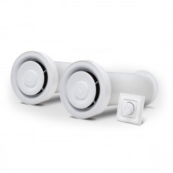 2 Ventoxx Champion recuperator met Twist-regeling, temperatuurbereik -20 tot +50°C, 11 programma's en 3 snelheden.