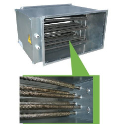  Calefactor rectangular Aerostar SEH 50-25/7,5, serie SEH, para calentar aire en sistemas de aire acondicionado y ventilación de impulsión y extracción, aire con canales de agua de sección redonda, clase de protección nominal IP40