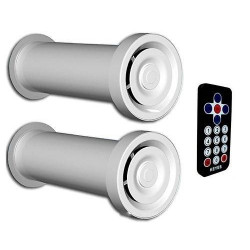 Ventoxx Champion recuperator 2 met metalen afdekkappen en afstandsbediening, werkt in een temperatuurbereik van -20°C tot +50°C