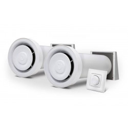 Recuperator met 2 Ventoxx Champion metalen afdekkingen en Twist-regeling, 11 programma's en 3 werksnelheden, werkt in een temperatuurbereik van -20°C tot +50°C