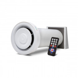 Ventoxx Champion recuperator met afstandsbediening en externe ijzeren afdekking, werkt bij temperaturen van -20°C tot +50°C