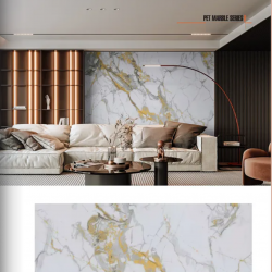 Conjunto de painel de parede SPC "White Marble Gold Vein" - HD Printing pet mármore branco com veias de ouro
