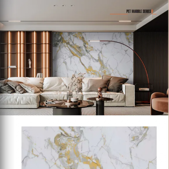 Conjunto de painel de parede SPC "White Marble Gold Vein" - HD Printing pet mármore branco com veias de ouro — fotos, aparência, detalhes