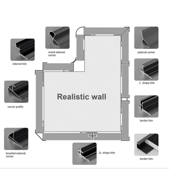 Aluminum connecting profiles for SPC/WPC wall panels — Domis.pro Aluminum connecting profiles for SPC/WPC wall panels — photos, appearance, details