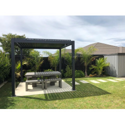 Vrijstaande pergola 3mx3mx2. 5m Louvre Pergola LED-automatisch, grafiet / grijs Vrijstaande pergola 3mx3mx2. 5m Louvre Pergola LED-automatisch, grafiet / grijs