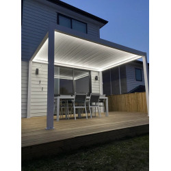 Gazebo ao ar livre e persianas de chuva e sol 4m x 4m x 2.5 m Louvre Pergola Pergola LED - autoportante motorizado (branco)