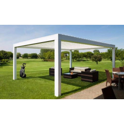 Sonnenschutz im Garten, Pavillon mit verstellbaren Jalousien, 3 m x 3 m x 2,5 m Louvre Pergola LED - freistehend / automatisch (weiß) Sonnenschutz im Garten, Pavillon mit verstellbaren Jalousien, 3 m x 3 m x 2,5 m Louvre Pergola LED - freistehend / automatisch (weiß)