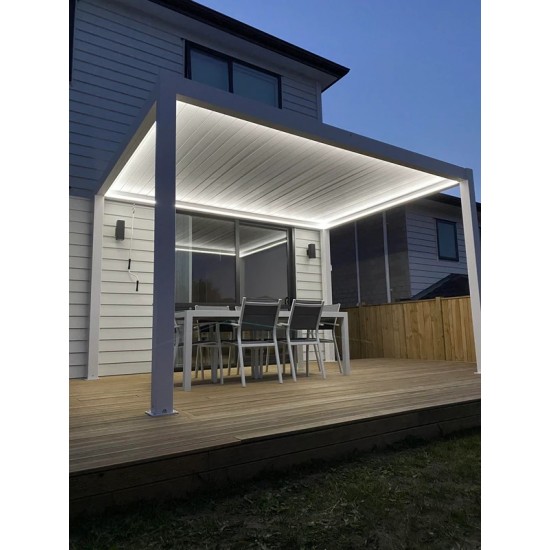 Pida Pérgola al aire libre con persianas de lluvia y sol 4m x 4m x 2.5 m Pergola Louvre Pergola LED-independiente motorizado (blanco) a precios de fábrica