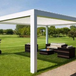 Pergola de alumínio 4 m x 4 m x 2,5 m Pergola LED backlight-autoportante / automático (branco)