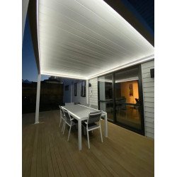 Aluminium pergola 4 m x 4 m x 2,5 m pergola LED - achtergrondverlichting-vrijstaand / automatisch (Wit)