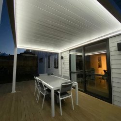 Pergola de alumínio 4 m x 4 m x 2,5 m Pergola LED backlight-autoportante / automático (branco)