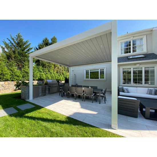 Замовити Солнезащита в саду, альтанка з регульованими жалюзями, 3 м x 3 м x 2,5 м Лувр Pergola LED-окремо стоїть / автоматична (Біла) за цінами від виробника