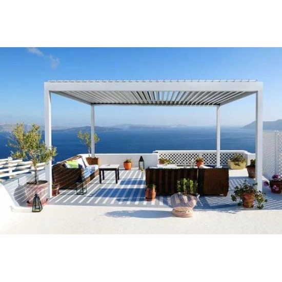 Замовити Солнезащита в саду, альтанка з регульованими жалюзями, 3 м x 3 м x 2,5 м Лувр Pergola LED-окремо стоїть / автоматична (Біла) за цінами від виробника