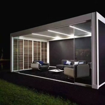 Веранда з розсувними жалюзі, патіо, пергола 4 м x 3 м x 2,5 м Лувр Pergola LED-окремо стоїть, автоматична, Біла