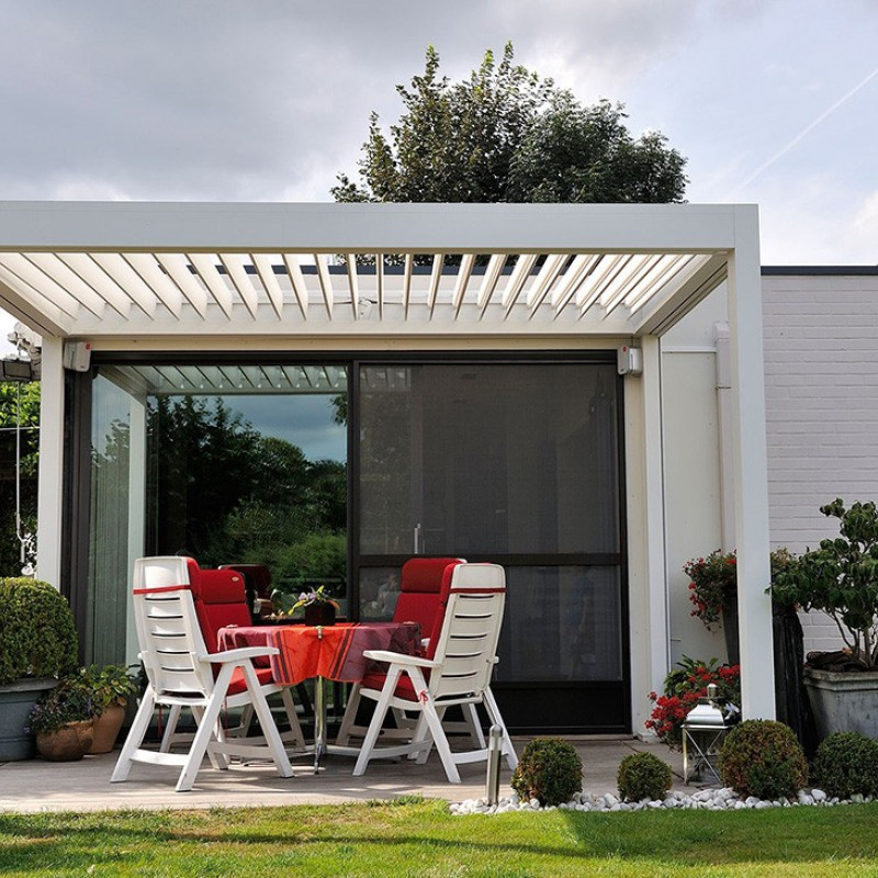 Commandez Protection solaire dans le jardin, gazebo avec stores réglables, 3 m x 3 m x 2,5 m Louvre Pergola LED - autoportante / automatique (blanc) aux prix d'usine