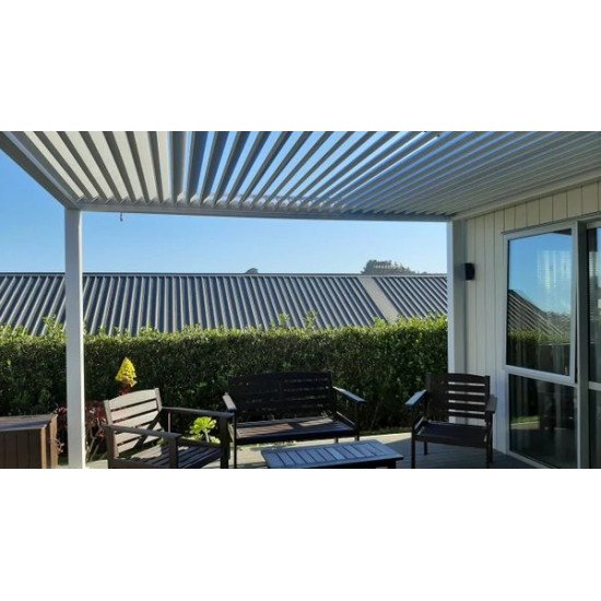 Замовити Альтанка з відкритим небом і жалюзями від дощу і сонця 4м x 4м x 2.5 м Лувр Пергола Pergola LED - окремо стоїть моторизована (Біла) за цінами від виробника