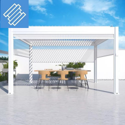 Pergola 3m x 3m x 2.5 m Pergola LED-autoportante motorizado, branco, pavilhão, terraço, pátio