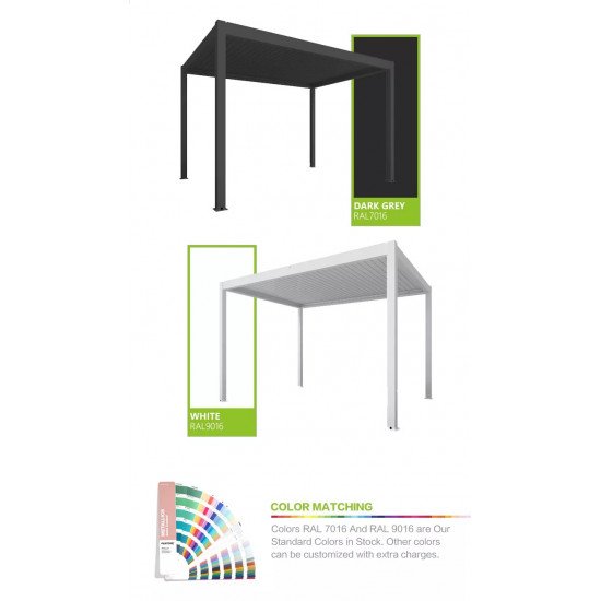 Заказать Биоклиматическая пергола 4 м x 3 м x 2,5 м отдельно стоящая, Pergola LED  / автоматическая, белая, защита от солнца и дождя оптом и в розницу