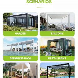 Pergola bioclimática 4mx3mx2. 5m autoportante, Pergola LED / automático, branco, proteção contra sol e chuva