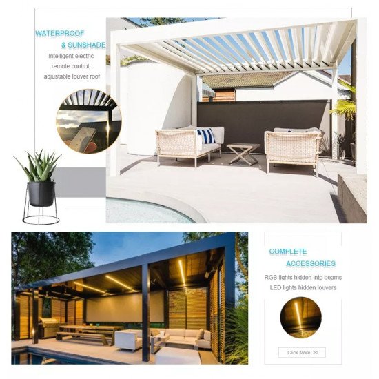 Заказать Биоклиматическая пергола 4 м x 3 м x 2,5 м отдельно стоящая, Pergola LED  / автоматическая, белая, защита от солнца и дождя оптом и в розницу