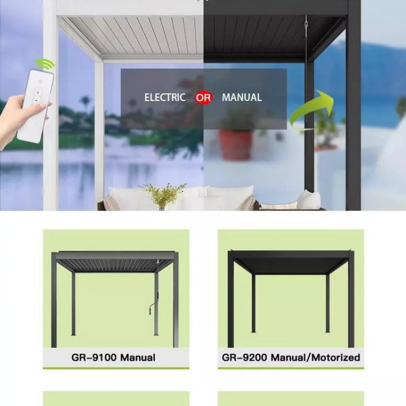 Fabryka do produkcji pergola po cenach producenta Zamów Pergola bioklimatyczna 4M x 3m x 2,5 M wolnostojąca, Pergola LED / automatyczna, Biała, ochrona przed słońcem i deszczem po cenach fabrycznych