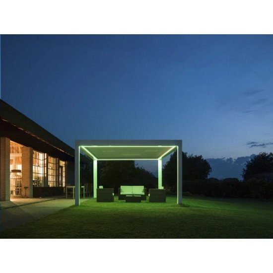 Замовити Солнезащита в саду, альтанка з регульованими жалюзями, 3 м x 3 м x 2,5 м Лувр Pergola LED-окремо стоїть / автоматична (Біла) за цінами від виробника