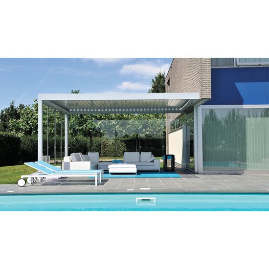 Замовити Солнезащита в саду, альтанка з регульованими жалюзями, 3 м x 3 м x 2,5 м Лувр Pergola LED-окремо стоїть / автоматична (Біла) за цінами від виробника