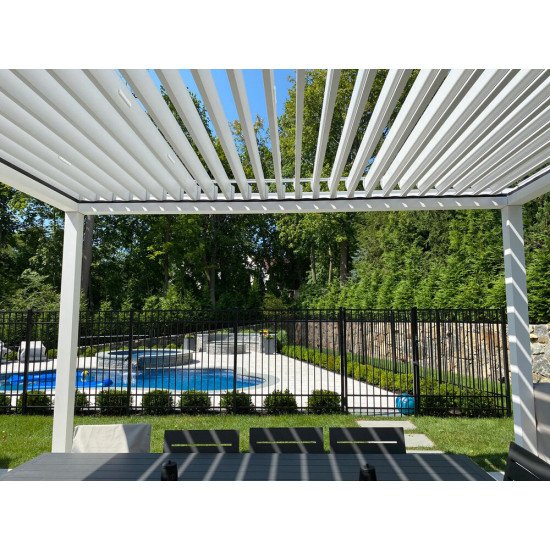 Замовити Солнезащита в саду, альтанка з регульованими жалюзями, 3 м x 3 м x 2,5 м Лувр Pergola LED-окремо стоїть / автоматична (Біла) за цінами від виробника