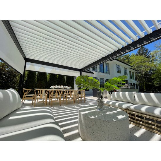 Замовити Солнезащита в саду, альтанка з регульованими жалюзями, 3 м x 3 м x 2,5 м Лувр Pergola LED-окремо стоїть / автоматична (Біла) за цінами від виробника