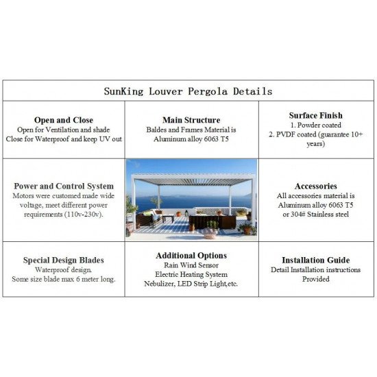 Замовити Солнезащита в саду, альтанка з регульованими жалюзями, 3 м x 3 м x 2,5 м Лувр Pergola LED-окремо стоїть / автоматична (Біла) за цінами від виробника